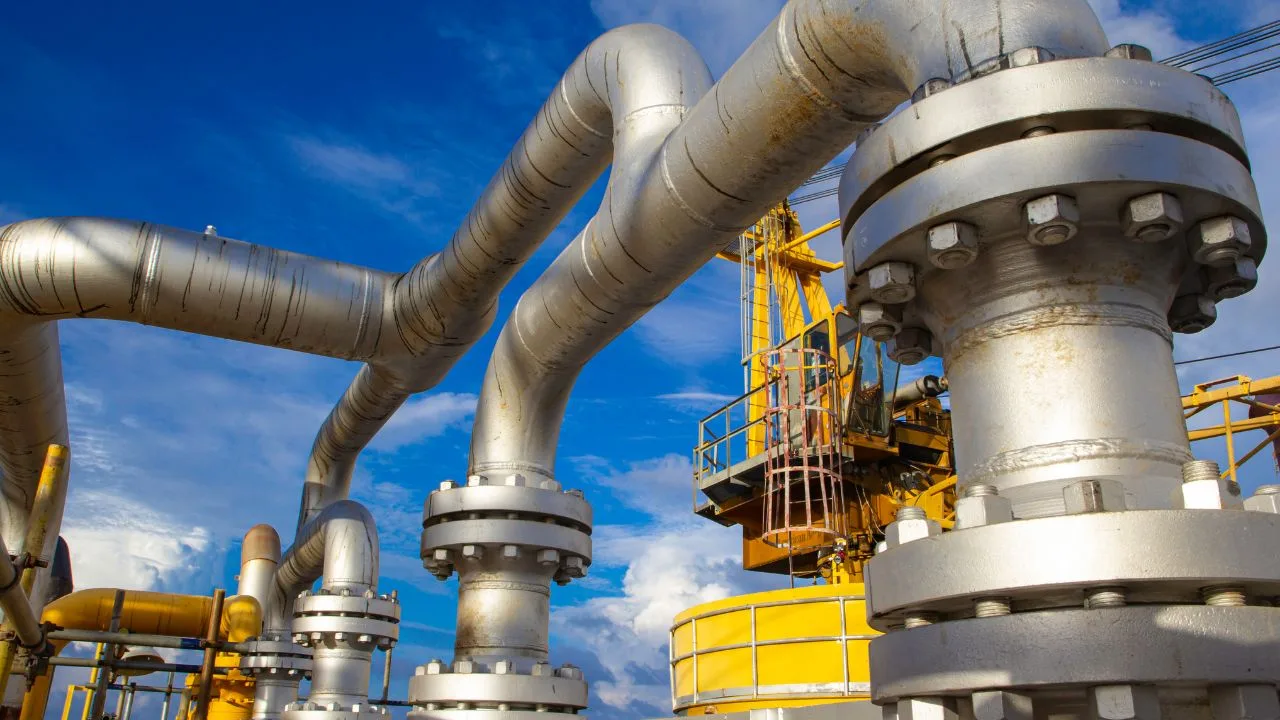 Pipework and flanges on an offshore oil and gas platform
